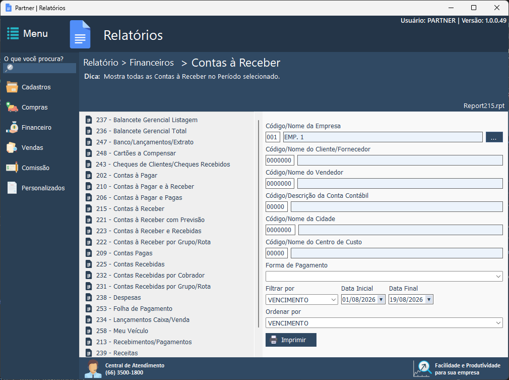 Partner ERP — Relatórios: Financeiro