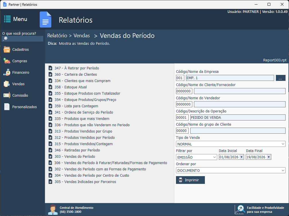 Partner ERP — Relatórios: Vendas